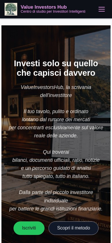 Home su smartphone, con l'icona del menu a comparsa in alto a destra